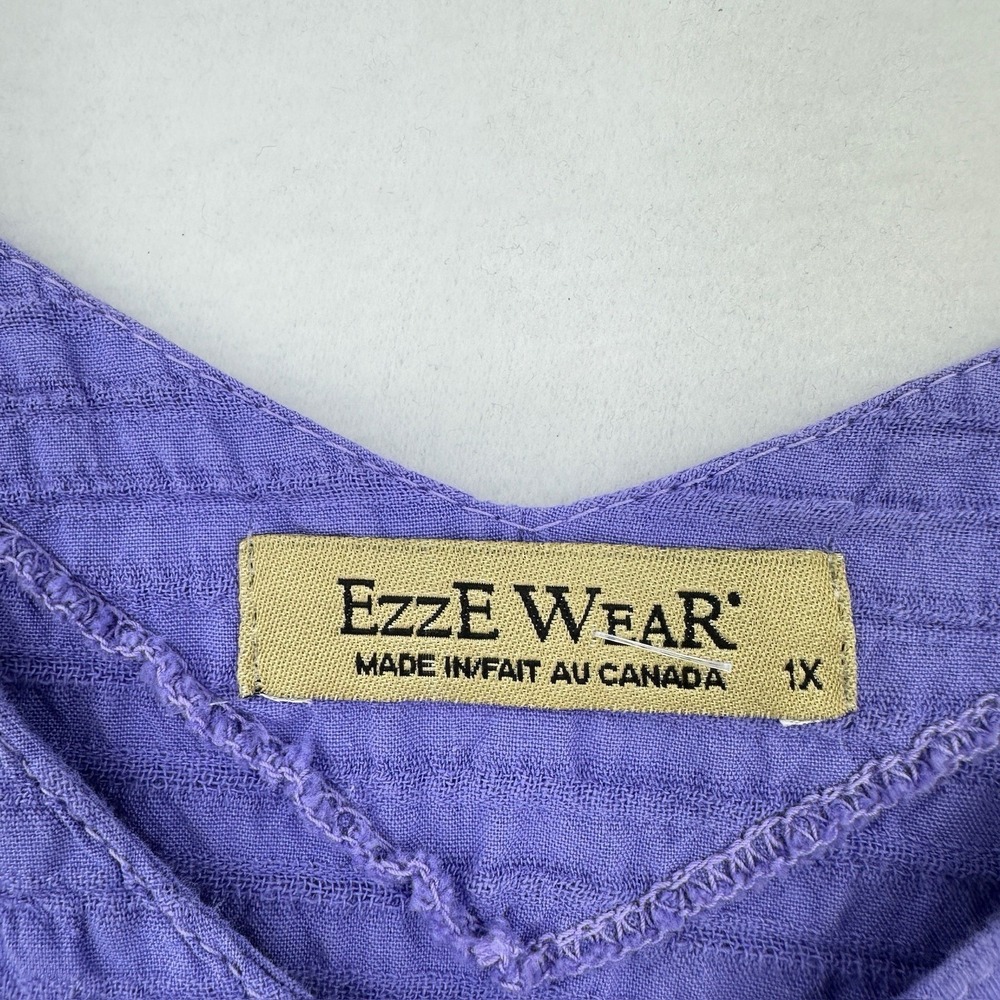 Vtg Ezze Wear Top Women 1X V-Neck Half Sleeve Boxy Tunic Asymmetric Gauzy Purple - Picture 3 of 9
